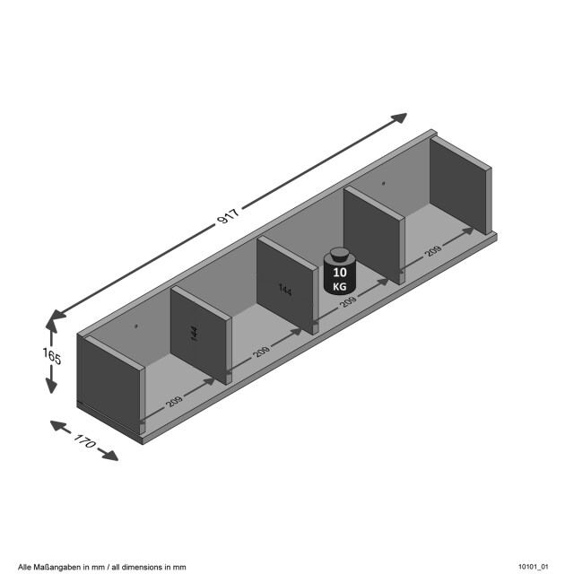 CaliCosy Wandplank met 4 compartimenten l92 cm point 2936660 large