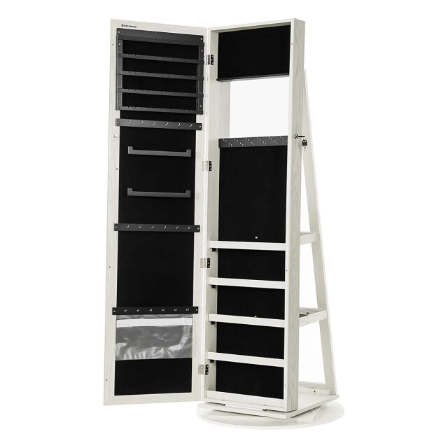 CaliCosy Draaibare staande 3-in-1 sieradenkast met grote spiegel en planken h160 cm 2930056 large