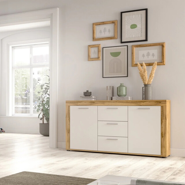 CaliCosy Eiken wit en wotan 2-deurs en 3-lades dressoir, l125 cm aosta 2951190 large