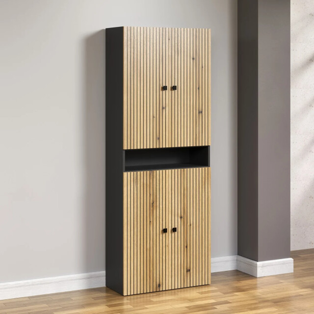 CaliCosy Dubbele geribbelde badkamerkolom met 4 deuren en 1 open vak l70 cm purebliss 3042528 large