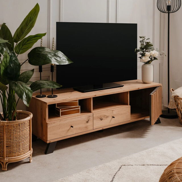 CaliCosy Tv-meubel 1 deur, 2 laden en 2 vakken in eikenhouten decor l138 cm lublin 2930696 large