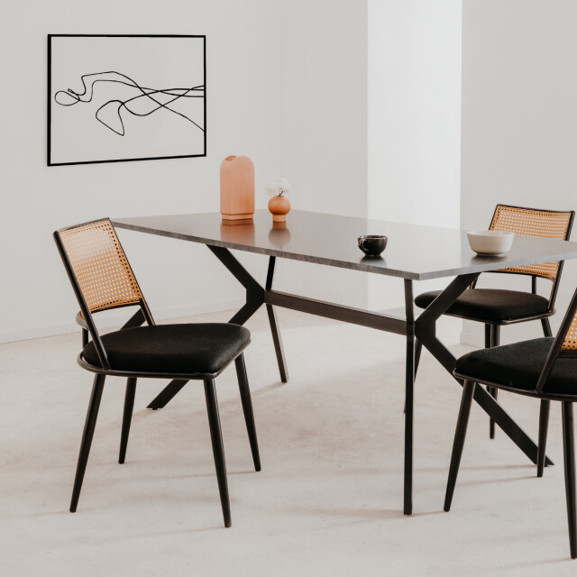 CaliCosy Set van 4 stoelen met natuurlijke vlechtwerk en zwart metalen frame l47 cm - 3011530 large