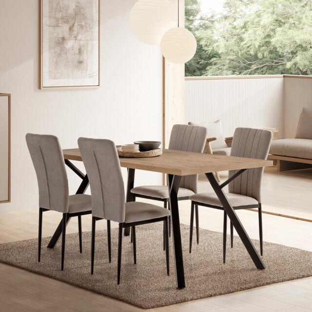 CaliCosy Set van 4 stoelen in stof met zwarte metalen poten l43 cm holly 3078803 large