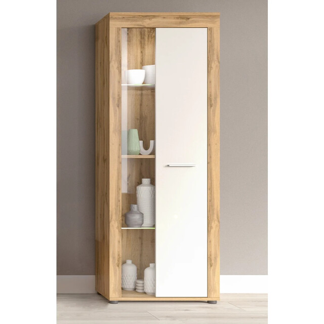 CaliCosy 1-deurs vitrinekast in wit en eiken wotan h159 cm aosta 2951191 large