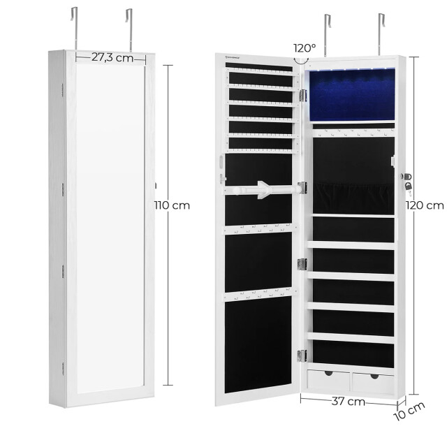 CaliCosy Afsluitbare sieradenkast voor hangende deuren met spiegel h120 cm 2930057 large