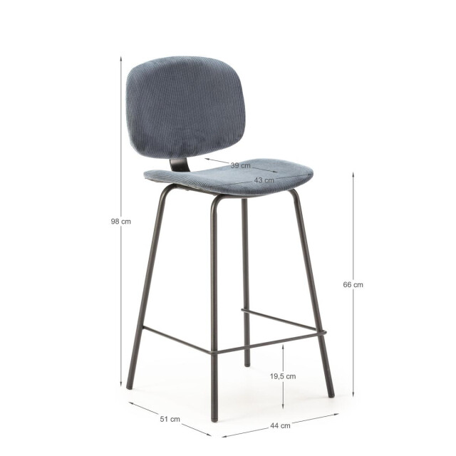 CaliCosy Set van 2 krukken in ribfluweel met zwarte metalen poten h65 cm arus 3079134 large
