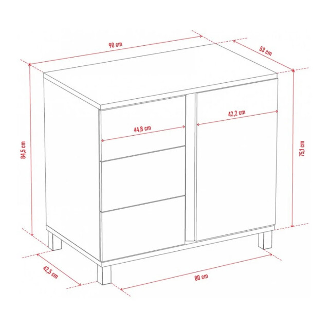 CaliCosy Ladenkast met 3 laden en 1 deur l90 cm hoogte 2937243 large