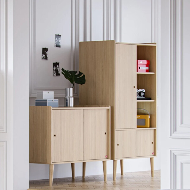 CaliCosy Dressoir 2 schuifdeuren eiken décor l100 cm retro 2931837 large