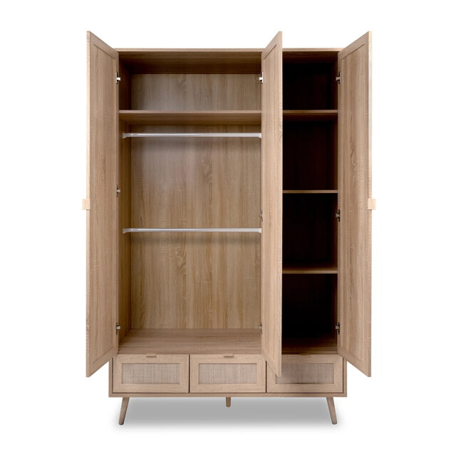 CaliCosy Kast 3 deuren 3 lades en 2 kledingkasten l120 cm rotanprint bali 2932057 large