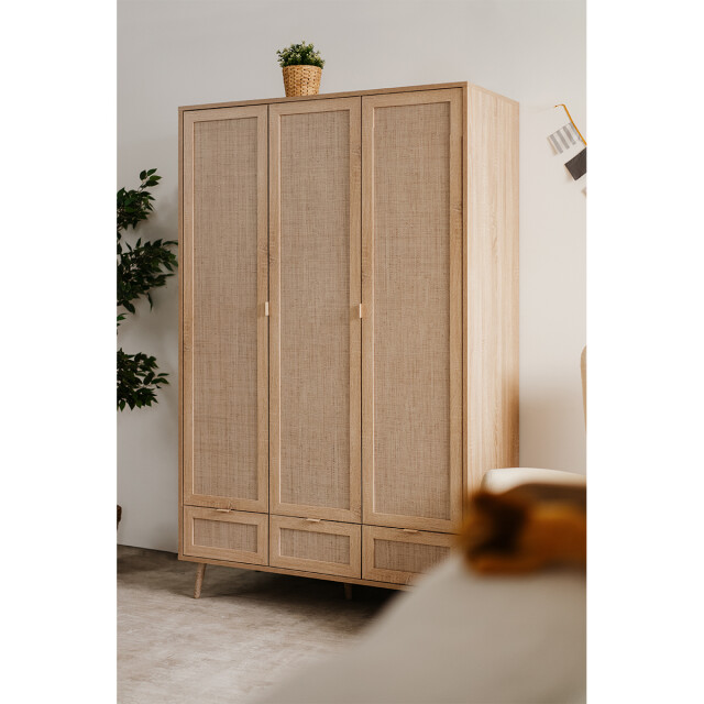 CaliCosy Kast 3 deuren 3 lades en 2 kledingkasten l120 cm rotanprint bali 2932057 large