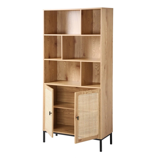 CaliCosy Boekenkast 6 vakken en 2 deuren natuurlijk rotan l80 x h175 cm jaya 2931957 large