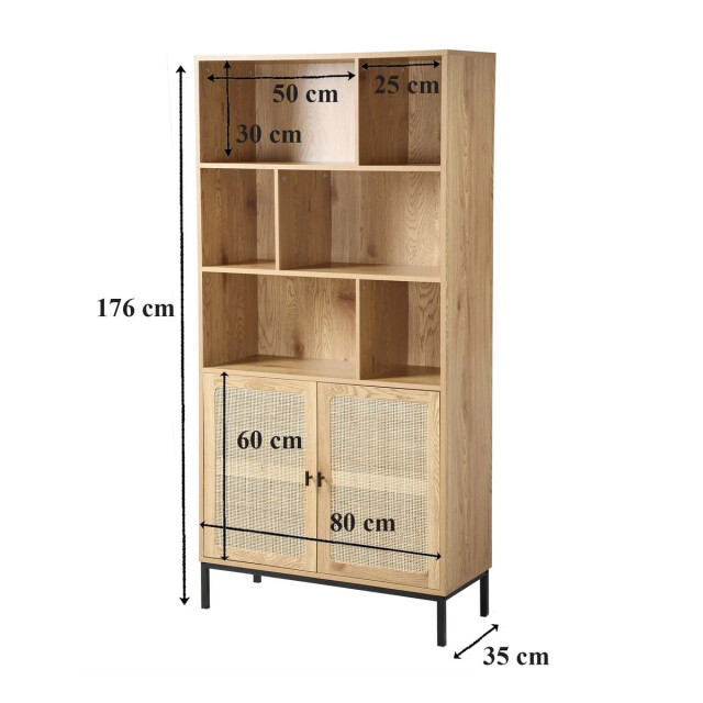CaliCosy Boekenkast 6 vakken en 2 deuren natuurlijk rotan l80 x h175 cm jaya 2931957 large
