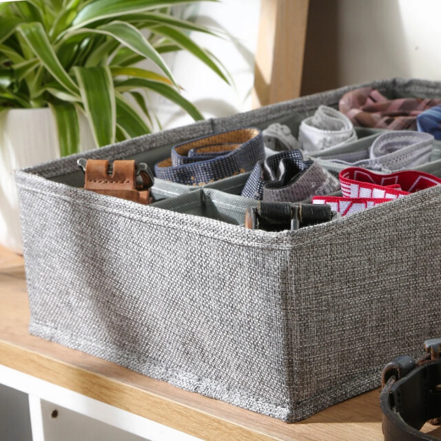CaliCosy Opvouwbare organizer met 12 vakken van stof in linnenlook grijs l32 cm 3040150 large