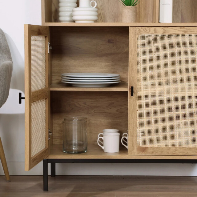 CaliCosy Boekenkast 6 vakken en 2 deuren natuurlijk rotan l80 x h175 cm jaya 2931957 large
