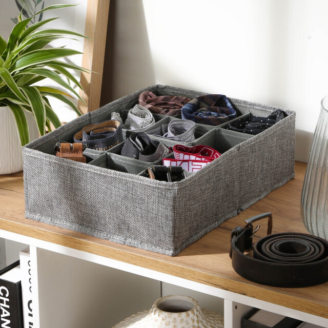CaliCosy Opvouwbare organizer met 12 vakken van stof in linnenlook grijs l32 cm 3040150 large