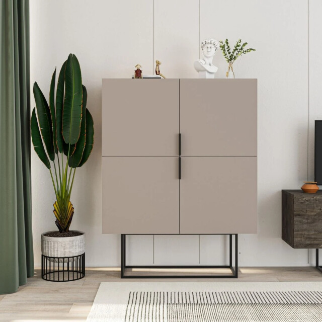 CaliCosy Kleine buffetkast met 4 deuren en metalen poten titan l100 cm 2930732 large