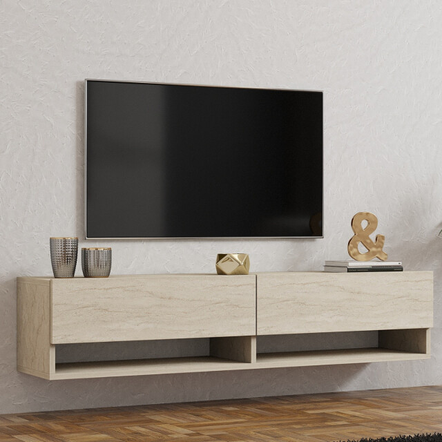 CaliCosy Hangend tv-meubel met 2 klepdeuren, travertin decor l141 cm arges 3061526 large