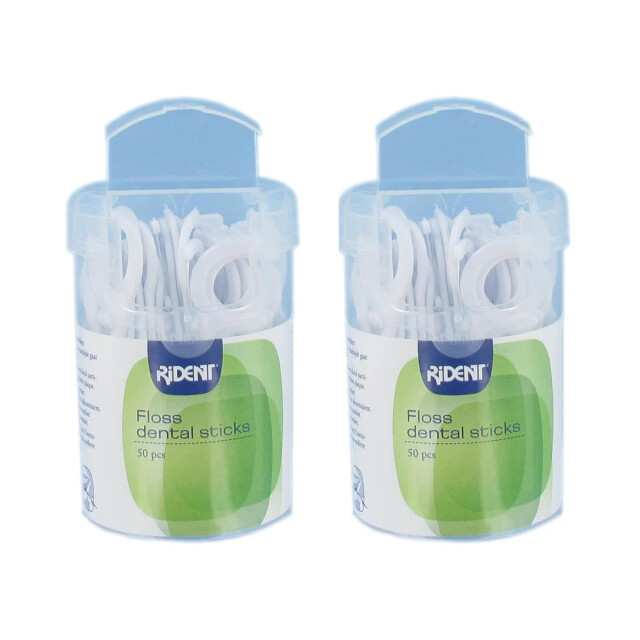 CaliCosy 2 sets van 50 tandenstokers met flosdraad in een witte dispenser 7 x 1.7 cm 2928732 large