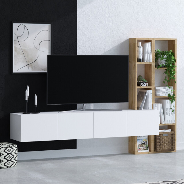 CaliCosy Tv-meubel 4 deuren wit met eikenrek l182 cm pana 3038928 large
