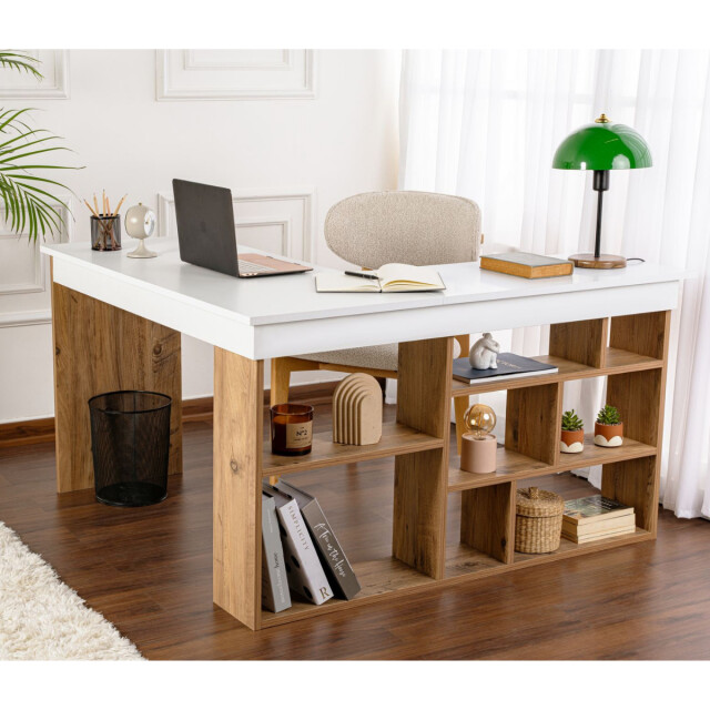 CaliCosy Hoekbureau met opbergruimte, wit en atlantisch den decor l130 cm vesper 3065065 large