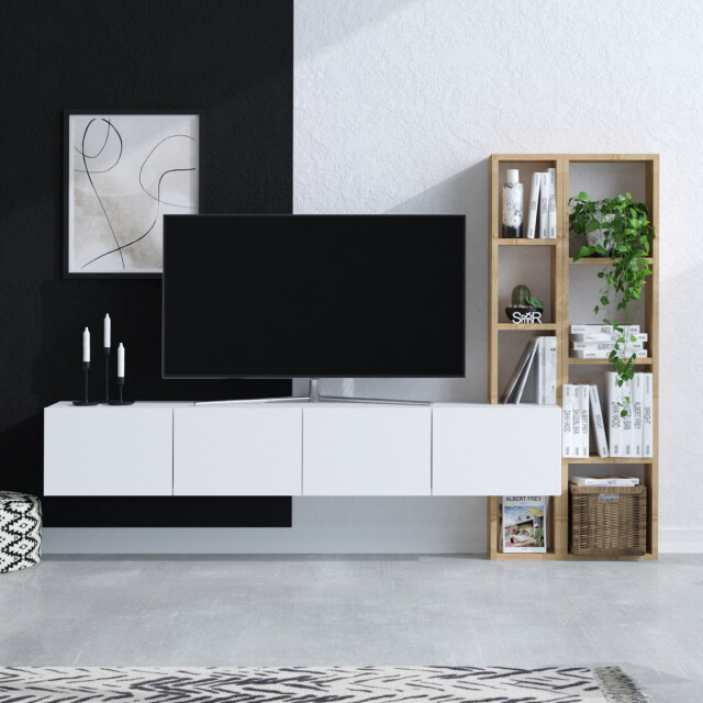 CaliCosy Tv-meubel 4 deuren wit met eikenrek l182 cm pana 3038928 large