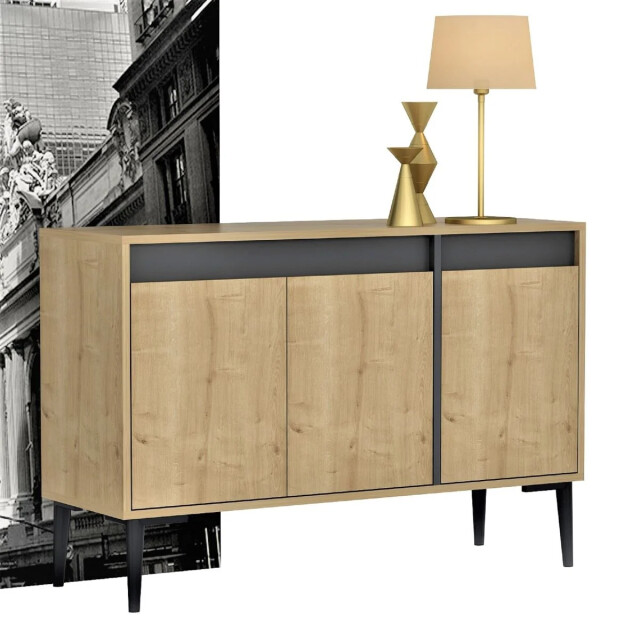 CaliCosy Buffet 3 deuren eiken en antracietgrijs decor l120 cm asude 2930493 large