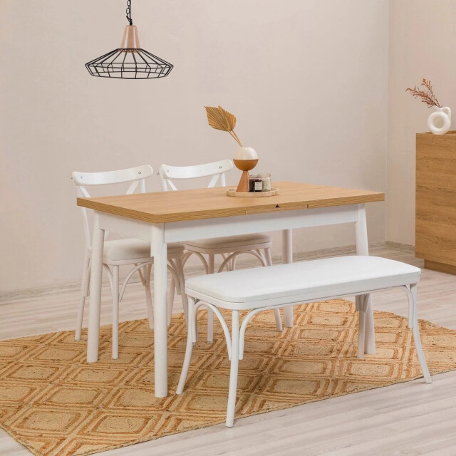 CaliCosy Uitschuifbare tafel van 120 tot 153 cm, beuken en wit decor oliver 3061546 large