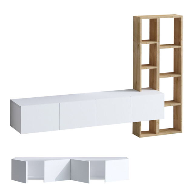 CaliCosy Tv-meubel 4 deuren wit met eikenrek l182 cm pana 3038928 large