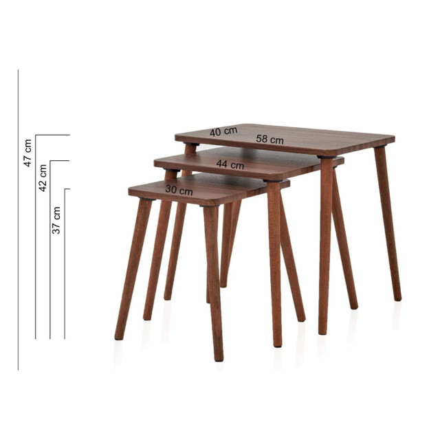 CaliCosy Set van 3 nestbare salontafels, walnoot decor l58 cm tuval 3061981 large