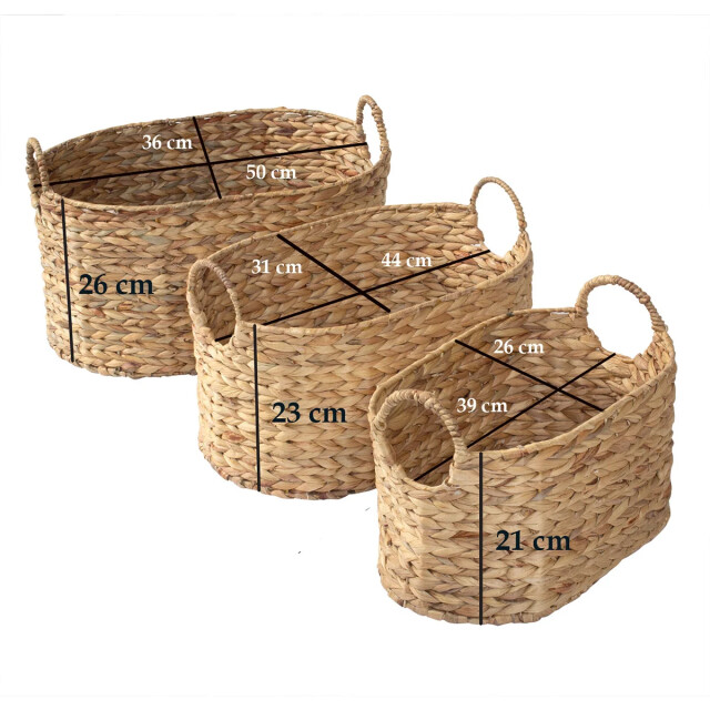 CaliCosy Set van 3 in elkaar passende waterhyacint manden met handvatten 2929393 large