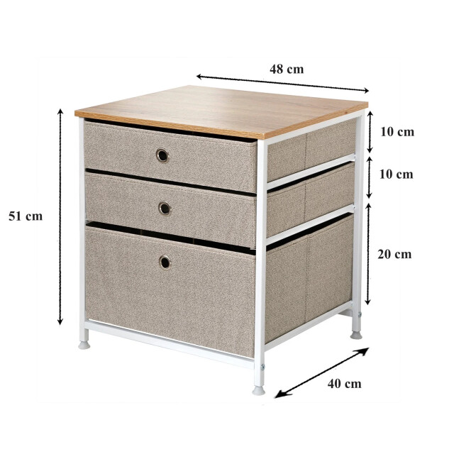 CaliCosy Ladenkast met 3 lades in lichtgeweven stof l48 cm 2929493 large