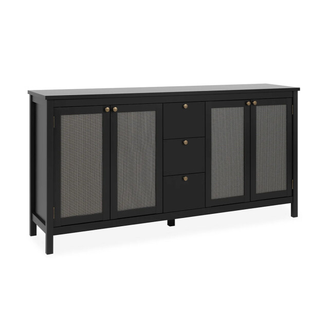 CaliCosy Buffet 4 deuren en 3 laden zwart en riet l180 cm krakow 2930694 large