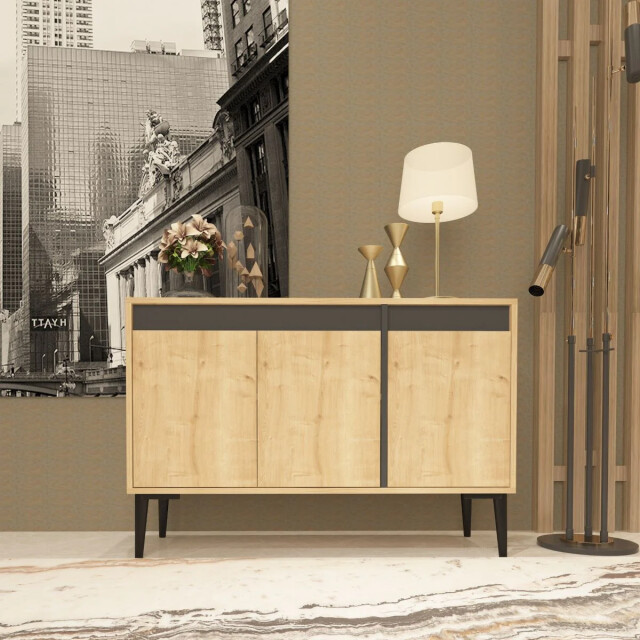CaliCosy Buffet 3 deuren eiken en antracietgrijs decor l120 cm asude 2930493 large