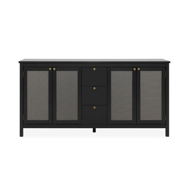 CaliCosy Buffet 4 deuren en 3 laden zwart en riet l180 cm krakow 2930694 large