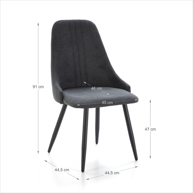 CaliCosy Set van 4 stoelen in stof met zwarte metalen poten l50 cm mani 3078766 large