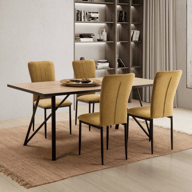 CaliCosy Set van 4 stoelen in stof met zwarte metalen poten l43 cm holly 3078801 large