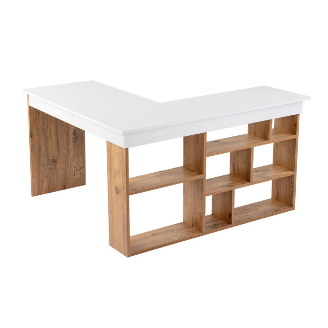 CaliCosy Hoekbureau met opbergruimte, wit en atlantisch den decor l130 cm vesper 3065065 large