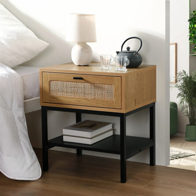 CaliCosy Nachtkastje met 1 lade en rieten voorkant en plank l45 x h50 cm jaya 2929992 large