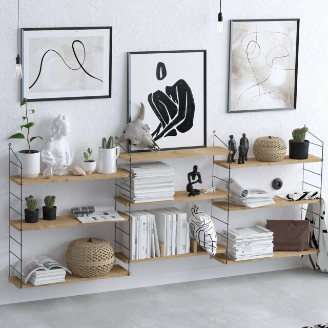 CaliCosy Hangende wandplank 9 planken eikenhouten decor l216 cm laba 2930411 large