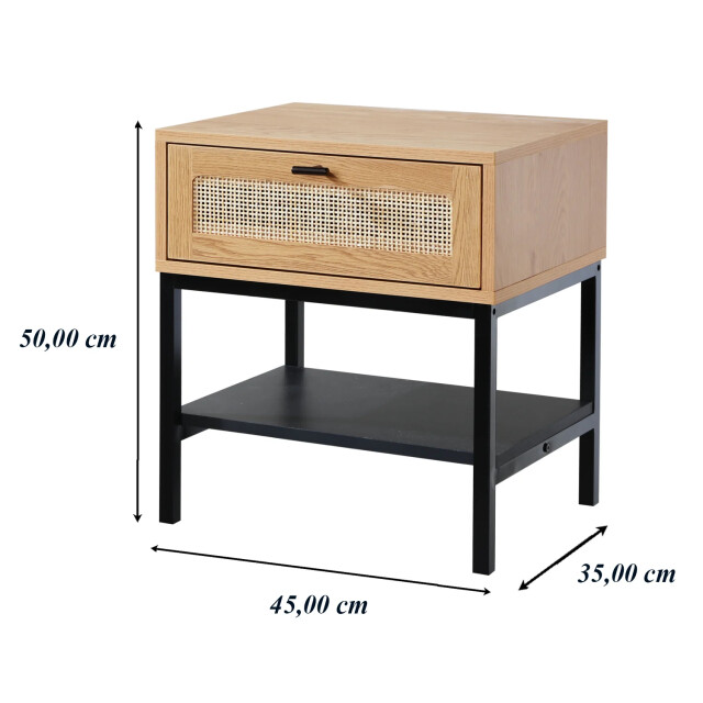 CaliCosy Nachtkastje met 1 lade en rieten voorkant en plank l45 x h50 cm jaya 2929992 large