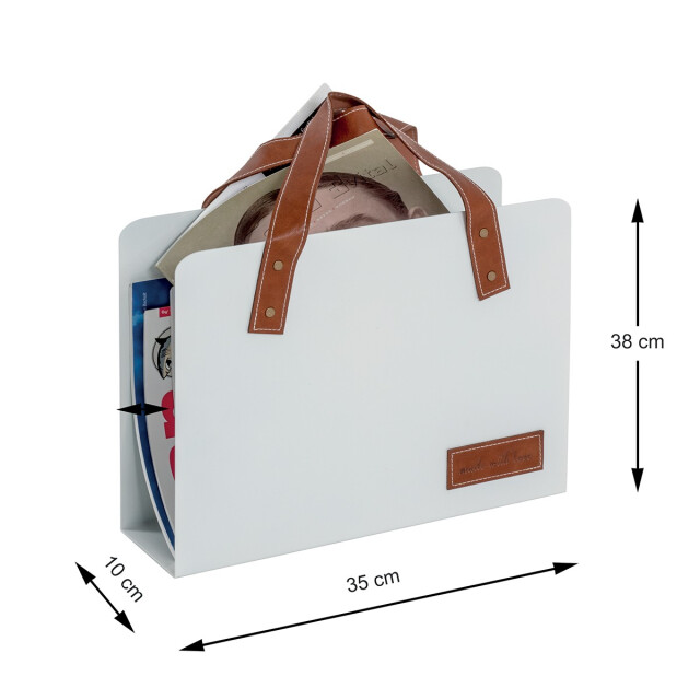 CaliCosy Tijdschriftenrek van bruin leerlook en wit metaal h38 cm 2951165 large