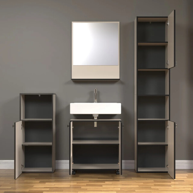 CaliCosy Geribbelde badkamerkolom met 2 deuren en 2 open vakken h186 cm purebliss 3042523 large
