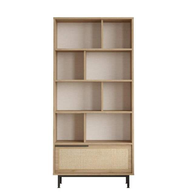 CaliCosy Rek 9 planken en 1 deur, eikenhouten decor en rotanprint h175,6 cm 2931972 large