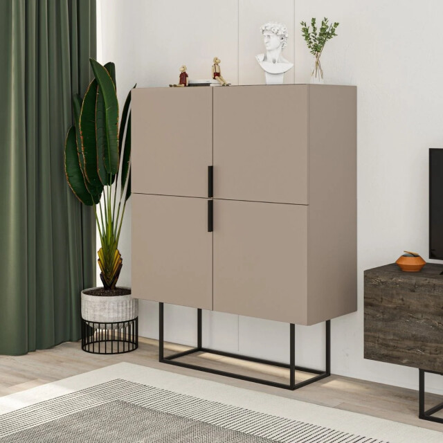 CaliCosy Kleine buffetkast met 4 deuren en metalen poten titan l100 cm 2930732 large