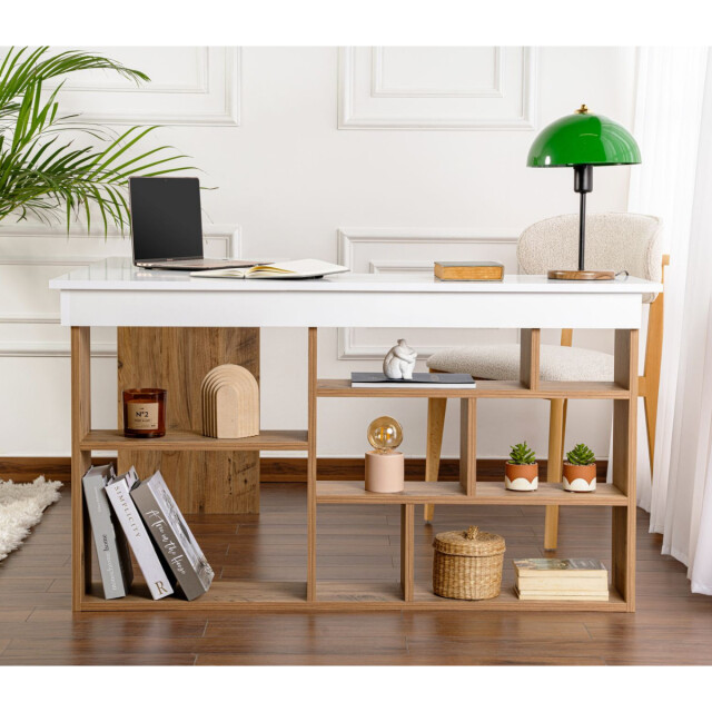 CaliCosy Hoekbureau met opbergruimte, wit en atlantisch den decor l130 cm vesper 3065065 large