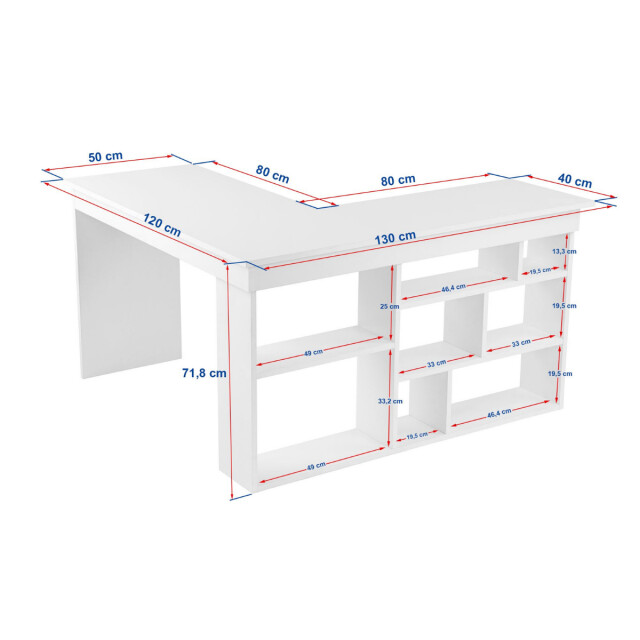 CaliCosy Hoekbureau met opbergruimte, wit en atlantisch den decor l130 cm vesper 3065065 large