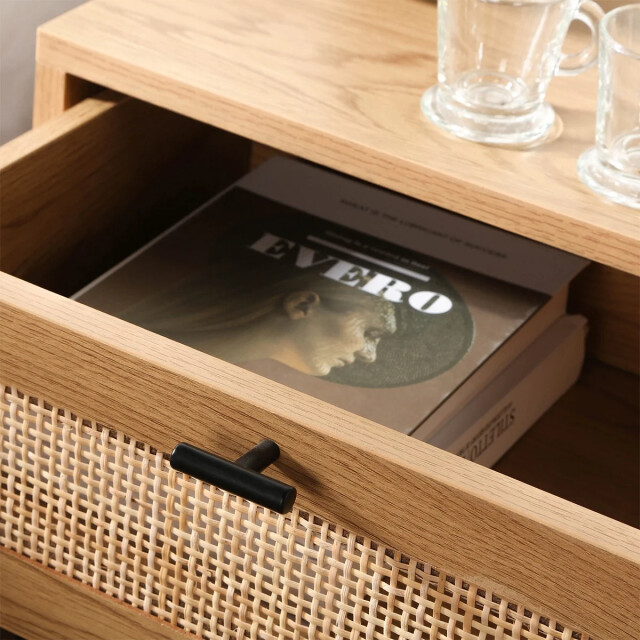 CaliCosy Nachtkastje met 1 lade en rieten voorkant en plank l45 x h50 cm jaya 2929992 large