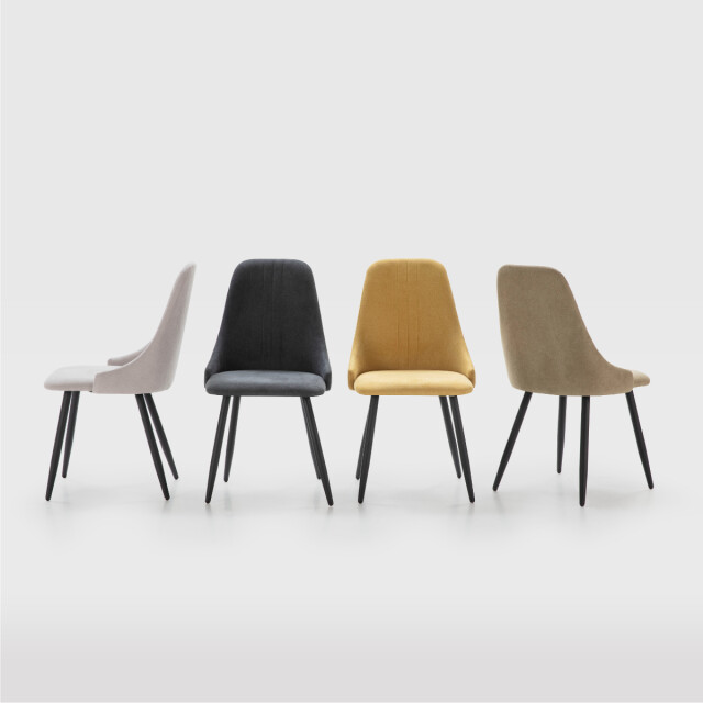CaliCosy Set van 4 stoelen in stof met zwarte metalen poten l50 cm mani 3078764 large