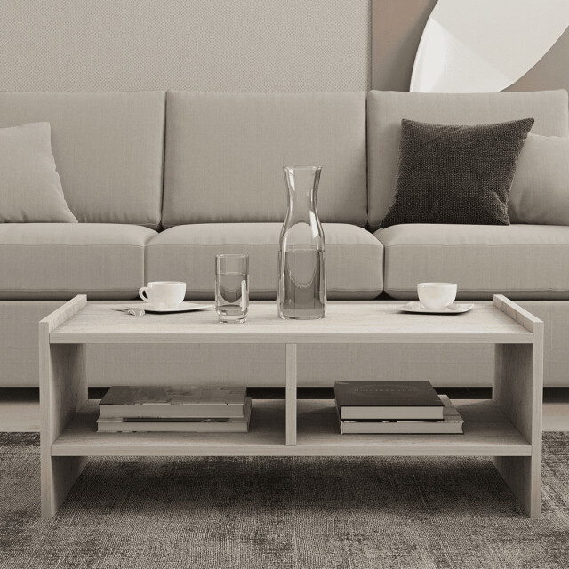 CaliCosy Salontafel met 2 open nissen, travertin decor l90 cm pera 3061543 large