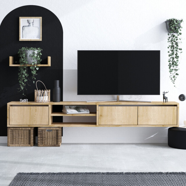 CaliCosy Tv-meubel 3 deuren 2 nissen in saffiereikendecor l180 cm heka 3038926 large